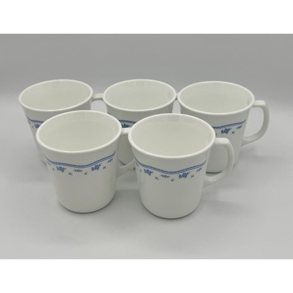 Vintage Corelle Morning Blue Mugs Set of 5 Vitrelle USA